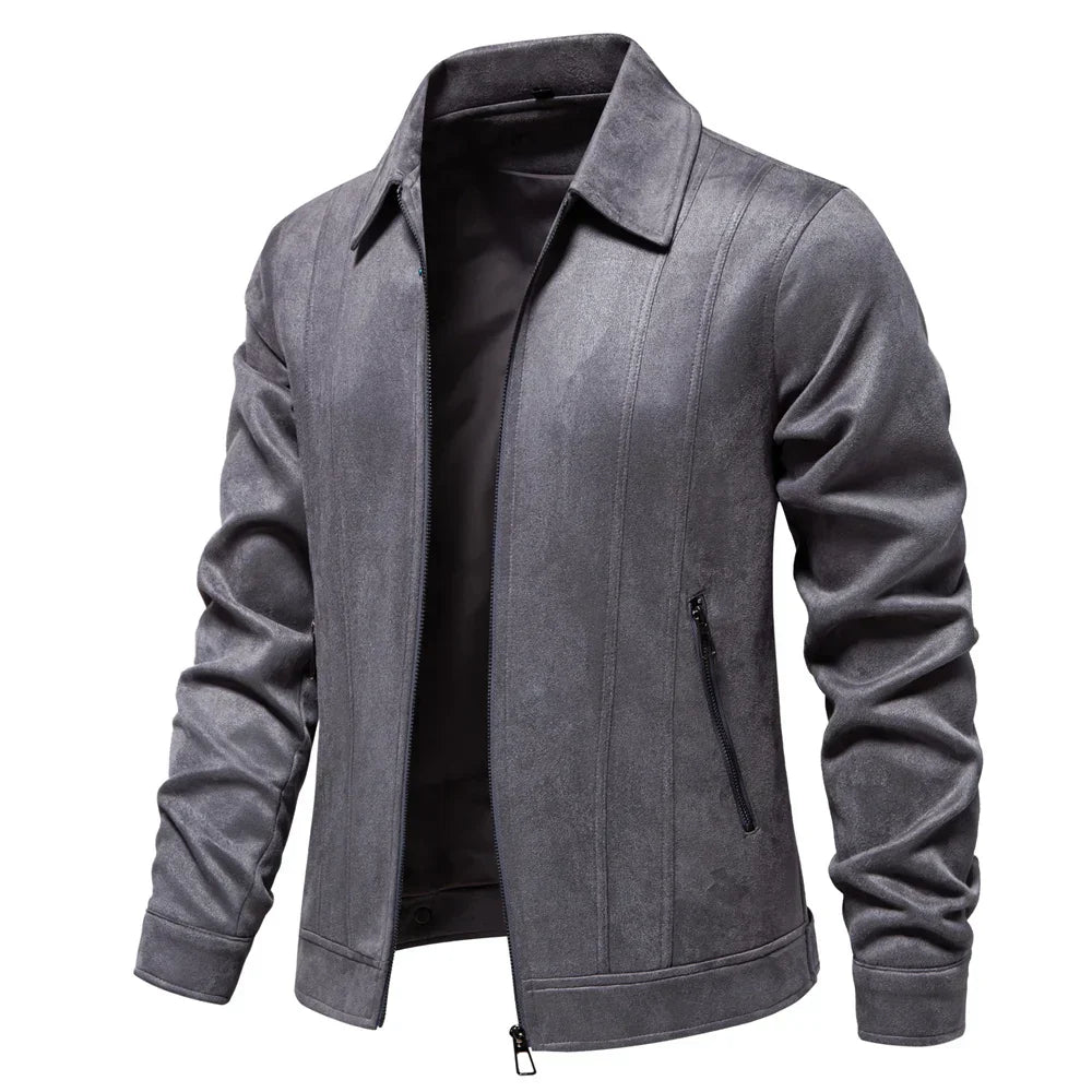 Street-Wave Hudson Suede Trucker Jacket Turn Down Collar Zippered Pockets Slim Tailored Fit Layering Ready For Cold