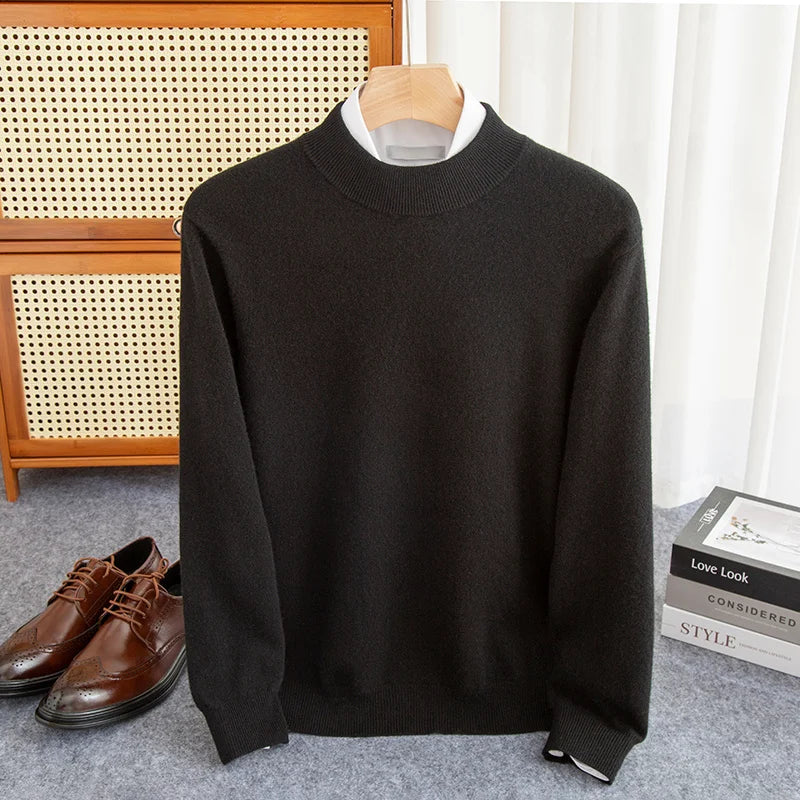 Street-Wave Princeton 100 Percent Wool Sweater for Men With Half High Collar Soft Warm Layering Essential