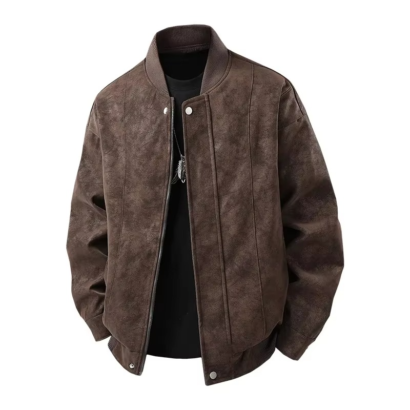 Spring 2025 Men's Lightweight Hong Kong Style Leather Jacket Casual Streetwear Bomber Coat Street-Wave