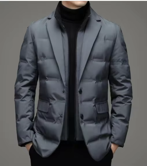 Mens 2025 Winter Warm Stand Collar Blazer Jacket With Two Piece Look For Men Business Coat