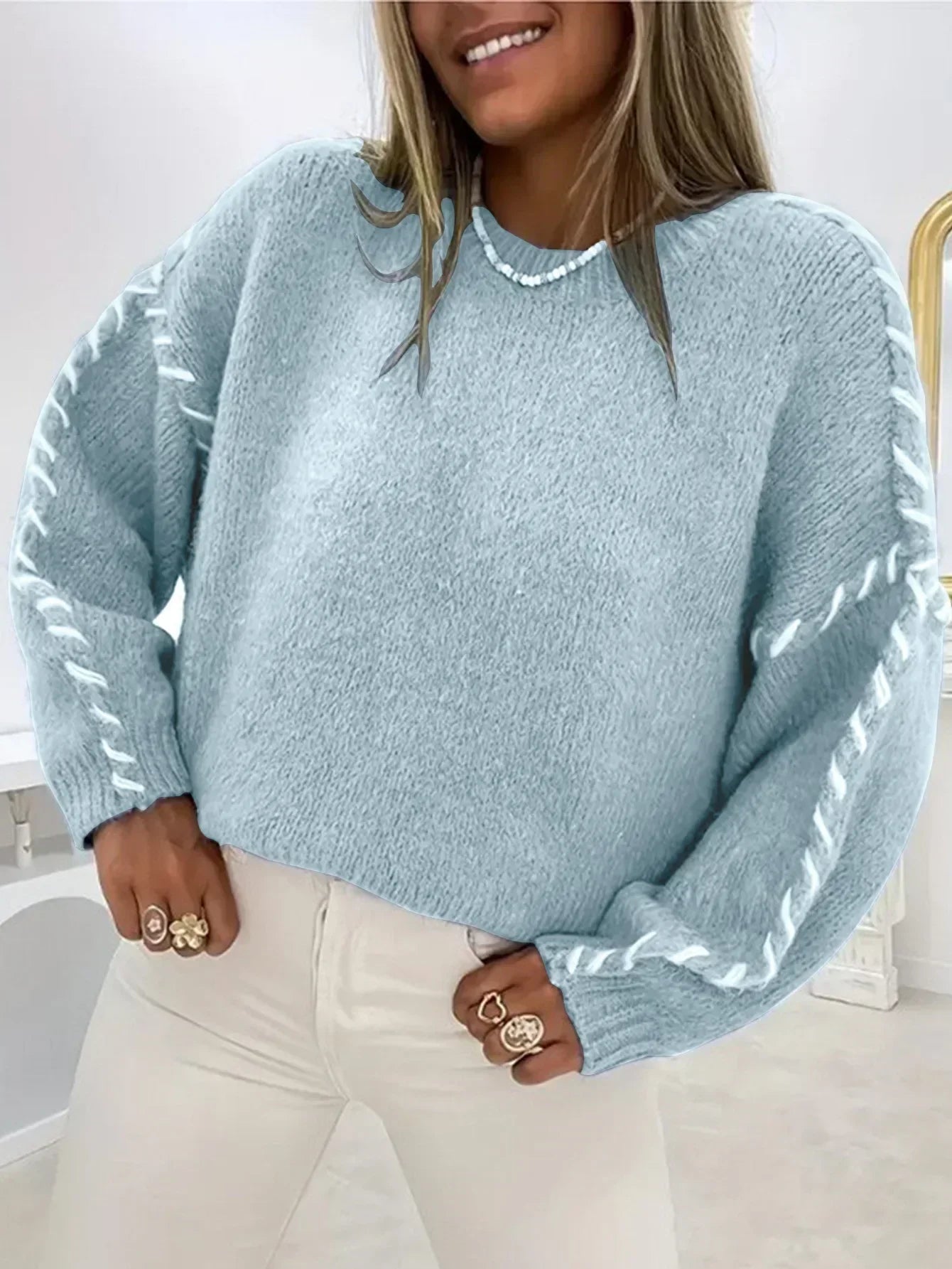 Street-Wave Cozy Oversized Knit Sweater With Lace-Up Sleeves For Women Warm Fall Winter Essential