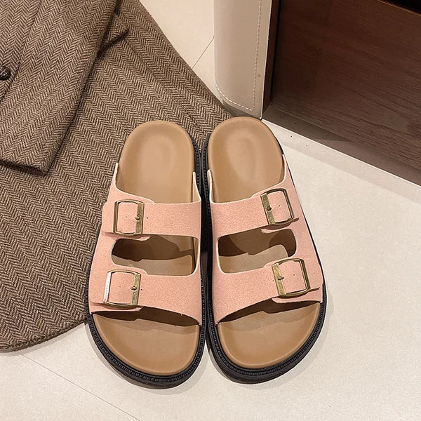 Women's Cushioned Slip-On Sandals with Buckle Detail and Easy Wear