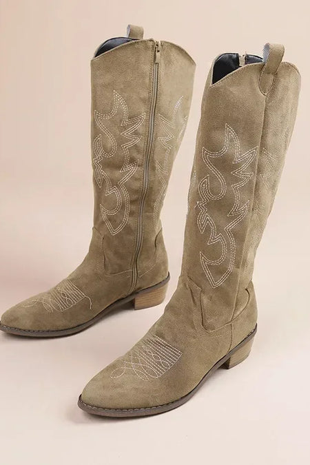 Street Wave Orthopedic Womens Knee High Cowboy Boots With Embroidered Detail For All Day Comfort