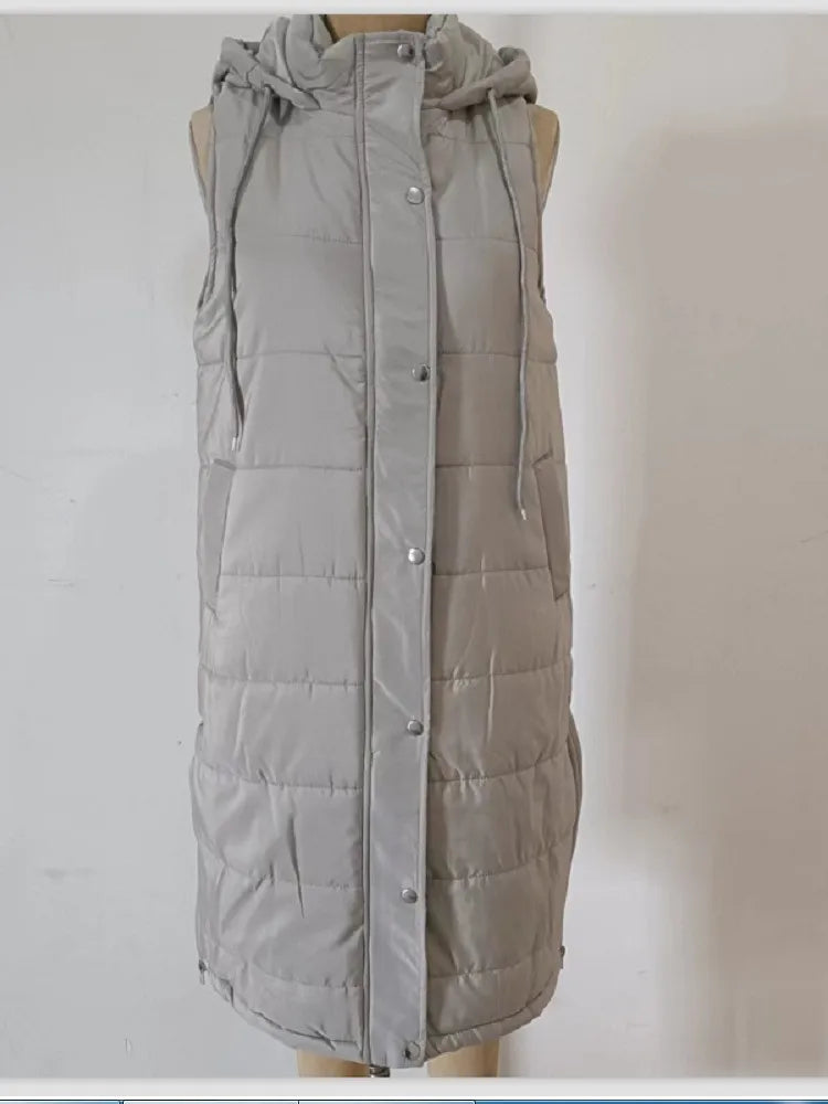 Streetwave Puffer Vest With Hood For Women Cozy Warm Longline Polyester Coat Trendy