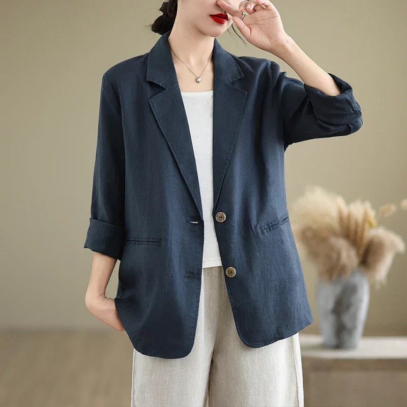 Street-wave Linen Jacket For Women Breathable Lightweight Comfort Keeps Shape Pink Blazer
