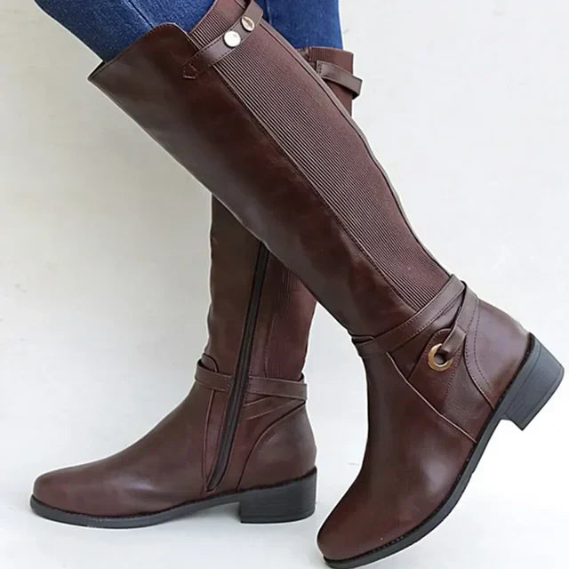 Street-wave Leather Knee High Boots With Thick Block Heel For All Day Comfort Women