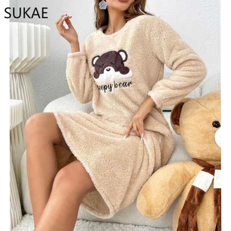 Street Wave Cozy Plush Bear Graphic Winter Pullover For Women Soft Warm Fluffy Comfort