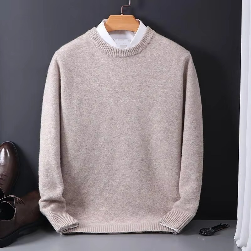 Men's Oversized Cashmere Knit Sweater O Neck Pullover M to 3XL Warm Cozy Style Street-Wave