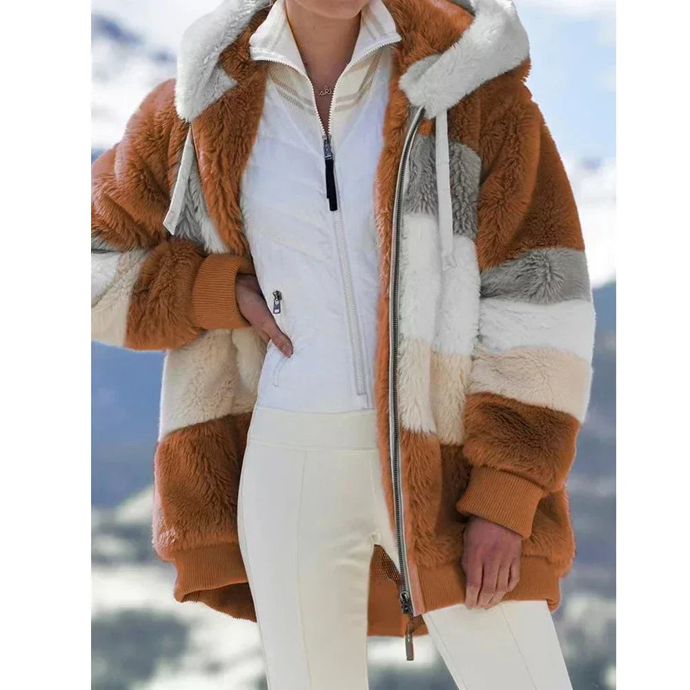 Streetwave Hooded Fleece Jacket Women Cozy Warmth Zip Front With Multiple Pockets Everyday Streetwear