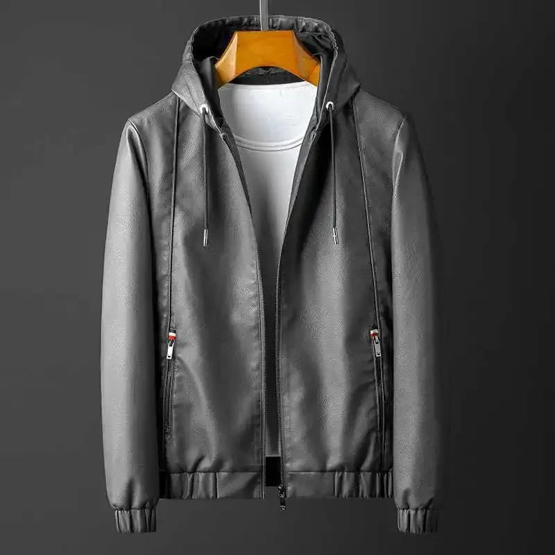 Street Wave Hooded Faux Leather Jacket For Urban Style And Durable City Wear For Men And Women