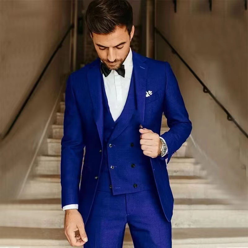 Street-Wave Men's Three Piece Slim Fit Solid Color Tailcoat Suit With Vest And Pants For Weddings And Business