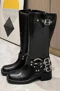 Street-Wave Orthopedic Knee-High Boots For Women With Cushioned Comfort And Retro Buckle Detail