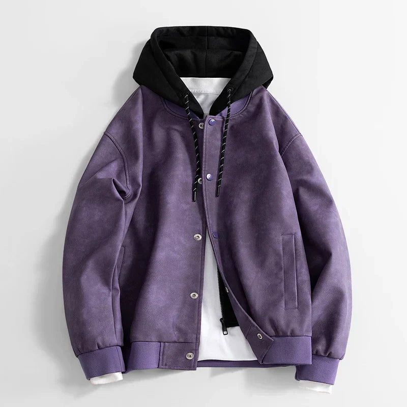 Street-wave Vegan Leather Hooded Jacket for Men Durable Soft Comfort Streetwear Style