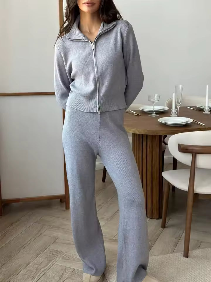 Street-wave Women Zip Jacket Wide-Leg Loungewear Set For Effortless Everyday Comfort