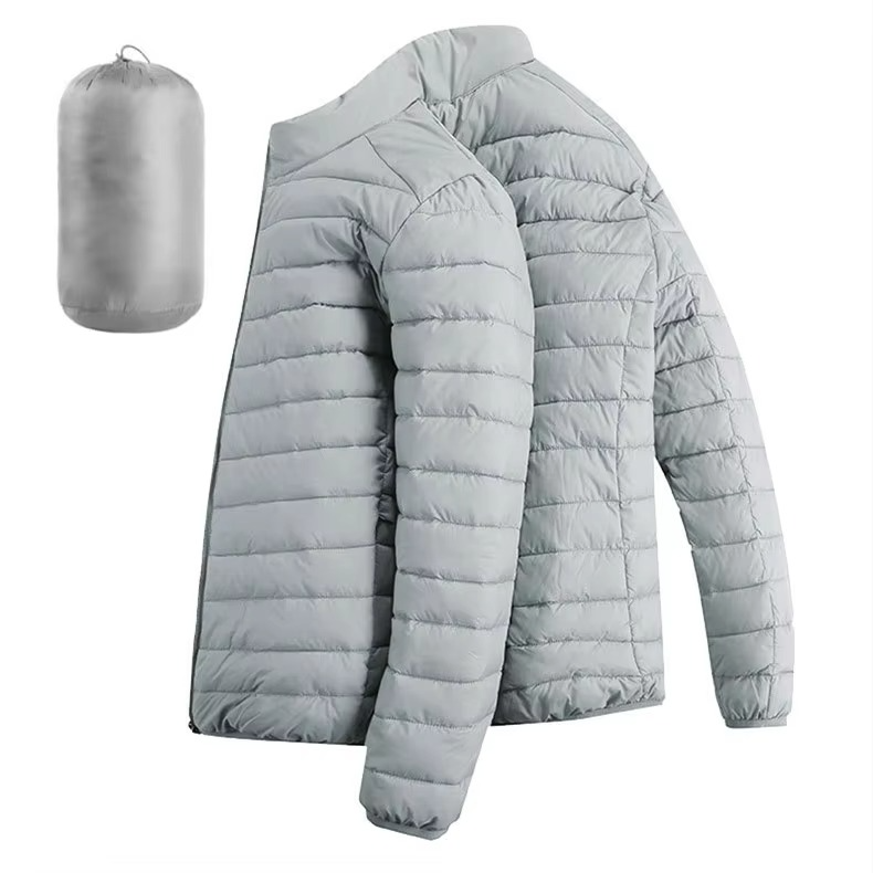 Men's Lightweight Hooded Cotton Down Jacket With Zip Pockets Casual Winter Parka