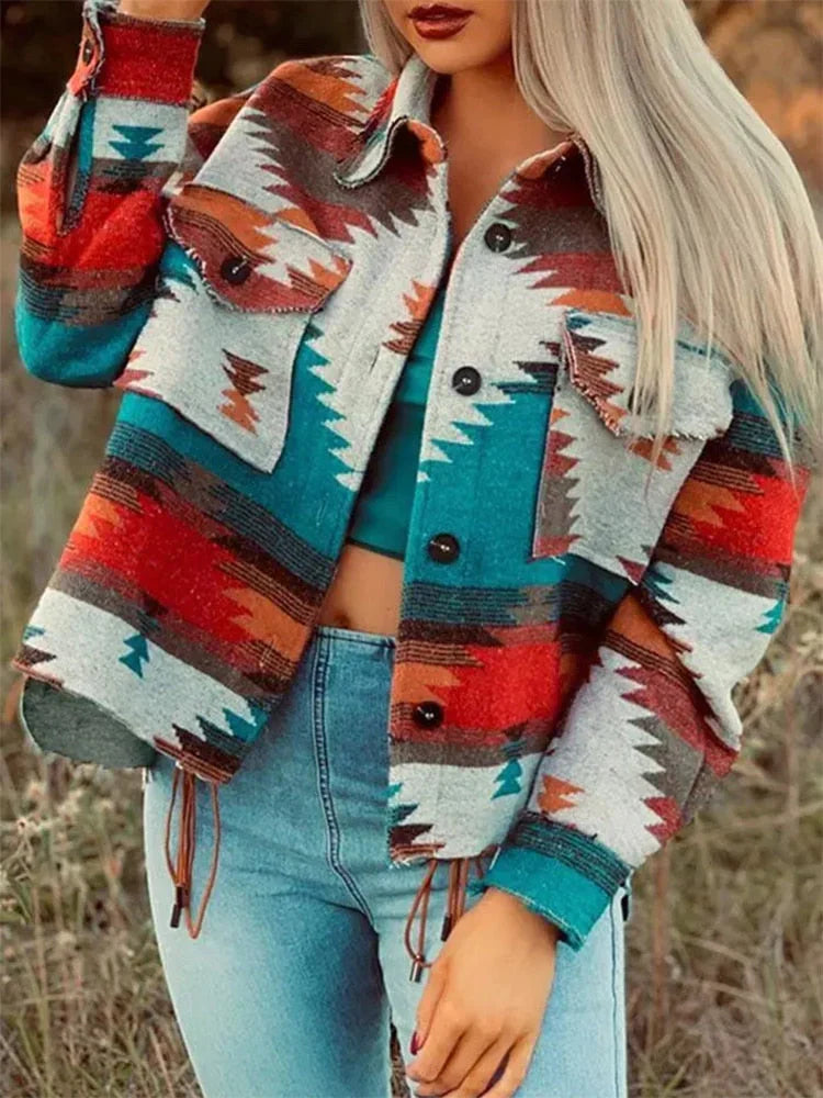 Street-wave Aztec Jacket Bold Aztec Print For Fall And Winter Warmth For Women Fashion
