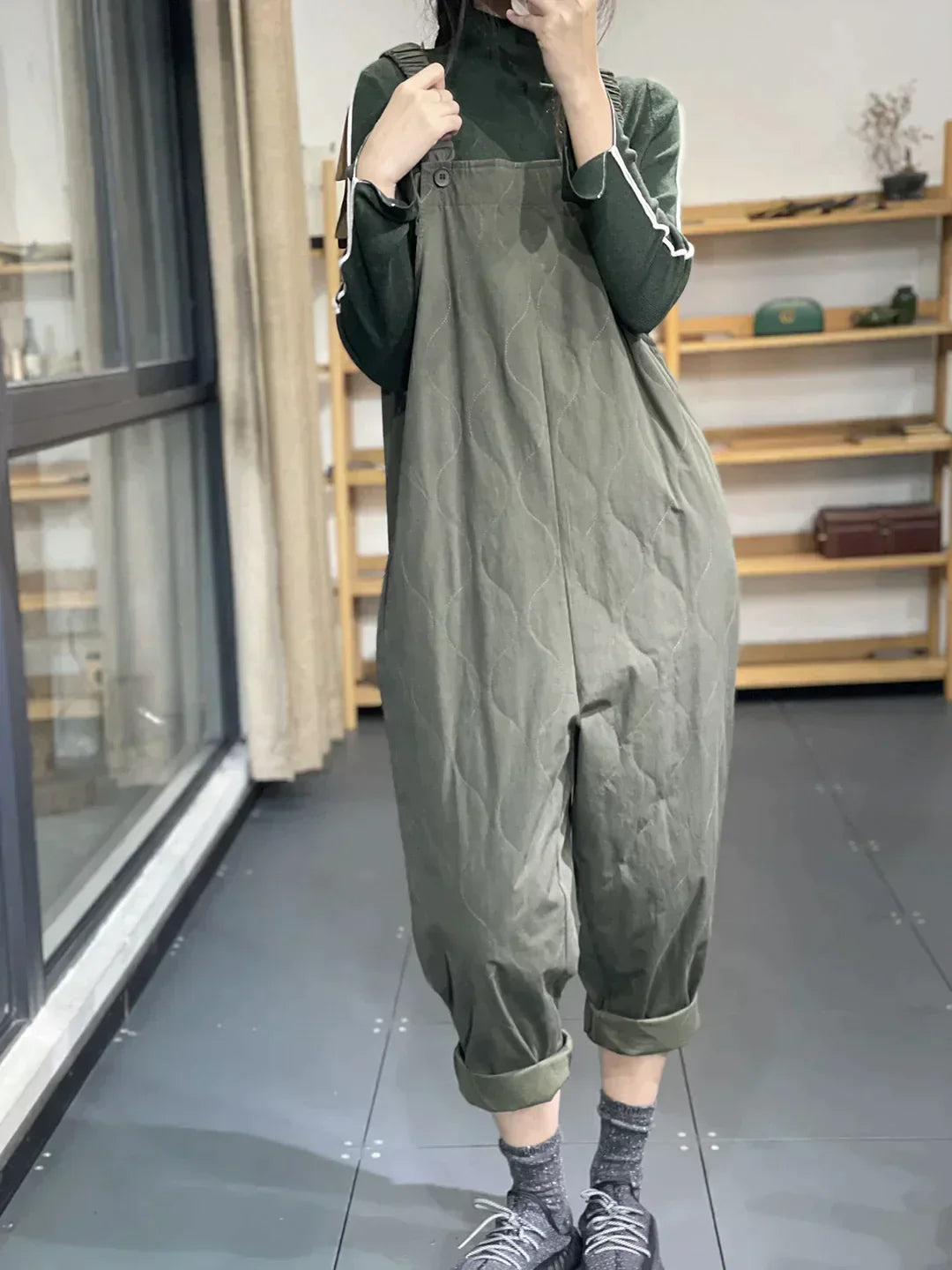Street-wave Winter Jumpsuit For Women With Loose Fit And Pockets, Chic Versatile Overall