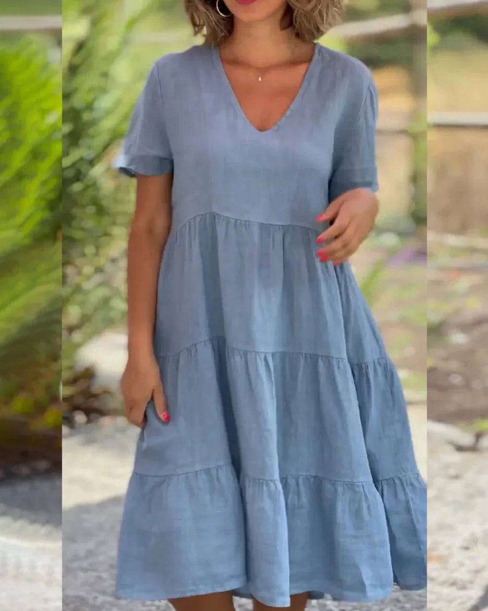 Street-Wave Julie Tiered V-Neck Dress Women All-Day Breezy