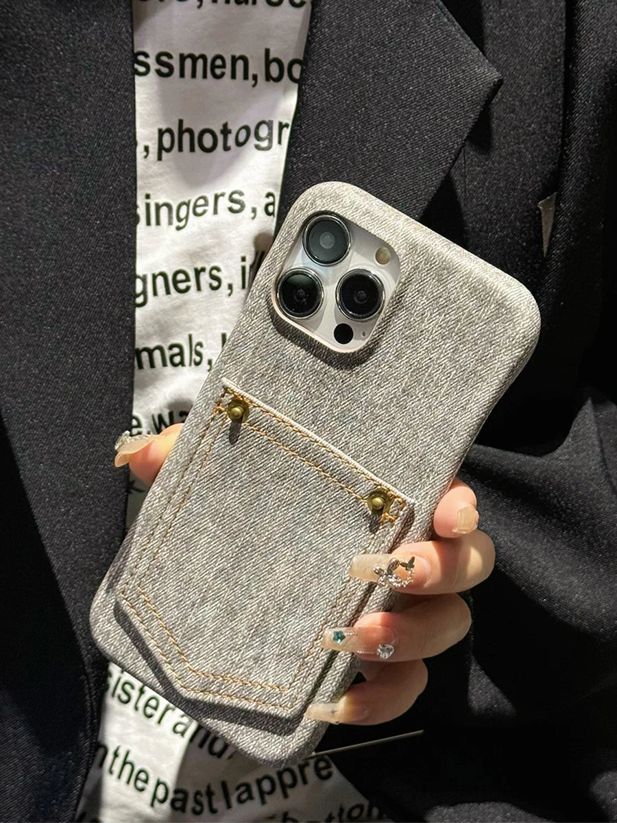 Indigo Denim iPhone Case With Stitched Pocket Detail And Soft Lining For Rugged Protection Street-Wave