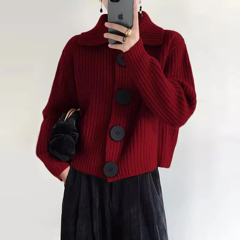 Street-wave Elegant Knit Cardigan With Button Closure For Women, Cozy Chic Wardrobe Essential