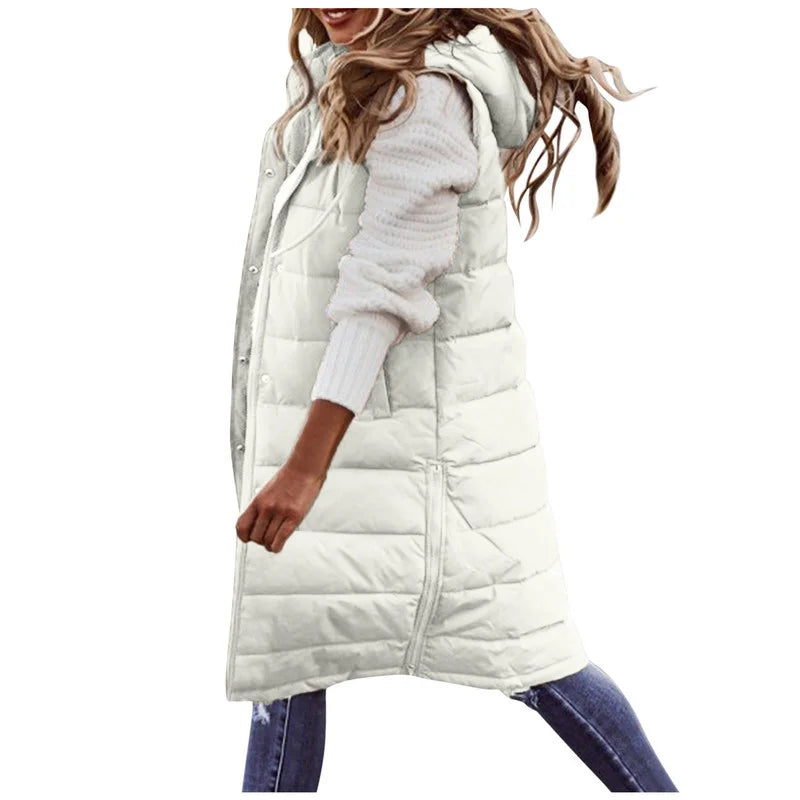 Streetwave Puffer Vest With Hood For Women Cozy Warm Longline Polyester Coat Trendy