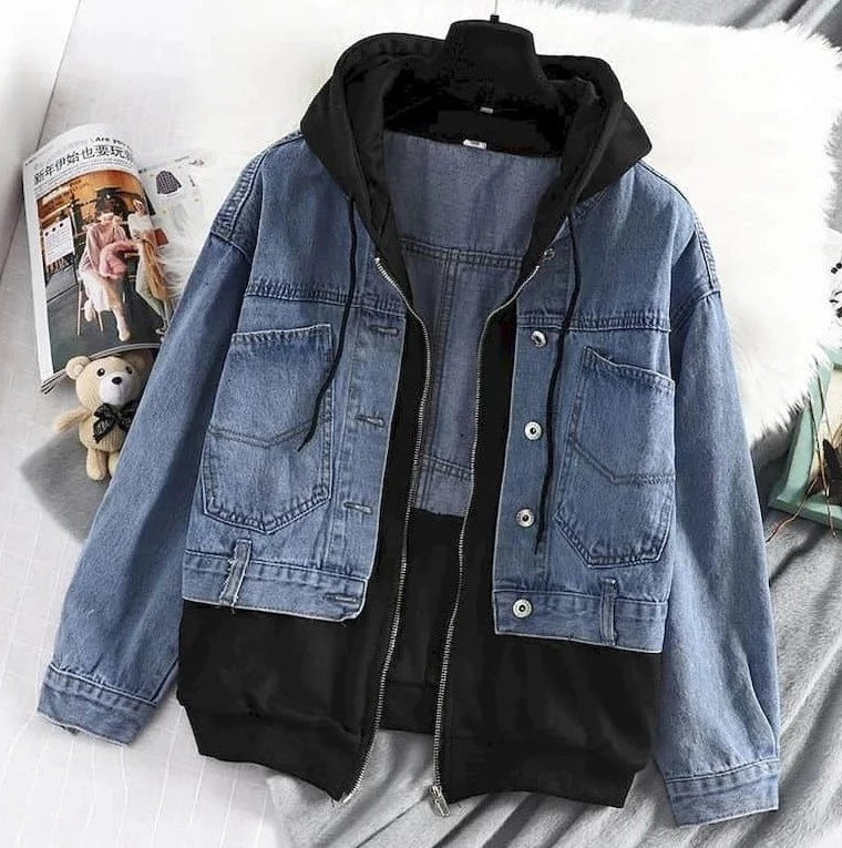 Street-Wave Trendy Denim Hooded Jacket With Water-Repellent Fabric For Outdoor Enthusiasts