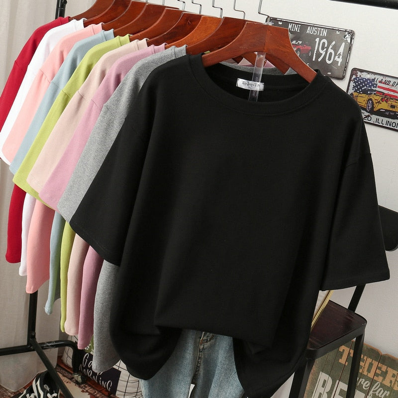Street Wave Oversized Cotton Basic T Shirt For Women Breathable Loose Fit Casual Style