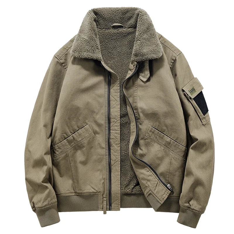 Outrider Sherpa Jacket For Men Durable Cotton Exterior Soft Sherpa Lining High Collar Zip Front Ribbed Cuffs