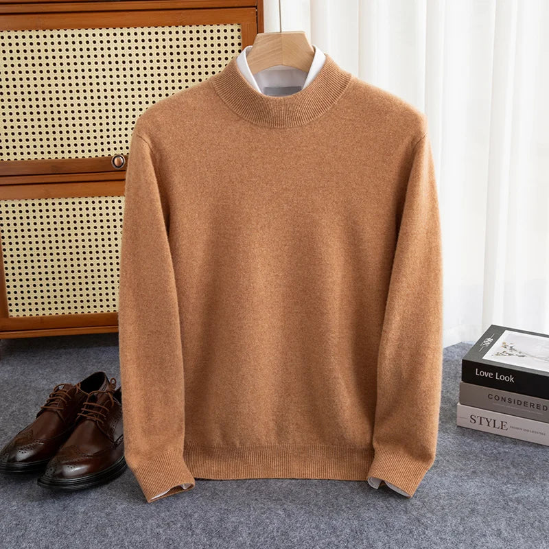 Nordisk Flair Men's Wool Pullover Sweatshirt Loose Fit Half High Neck With Ribbed Cuffs And Hem