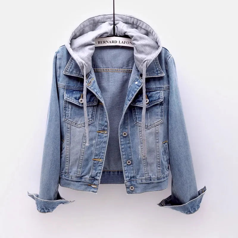 Street-Wave Hooded Water-Repellent Denim Jacket for Women Cozy Outdoor Style All Day Comfort