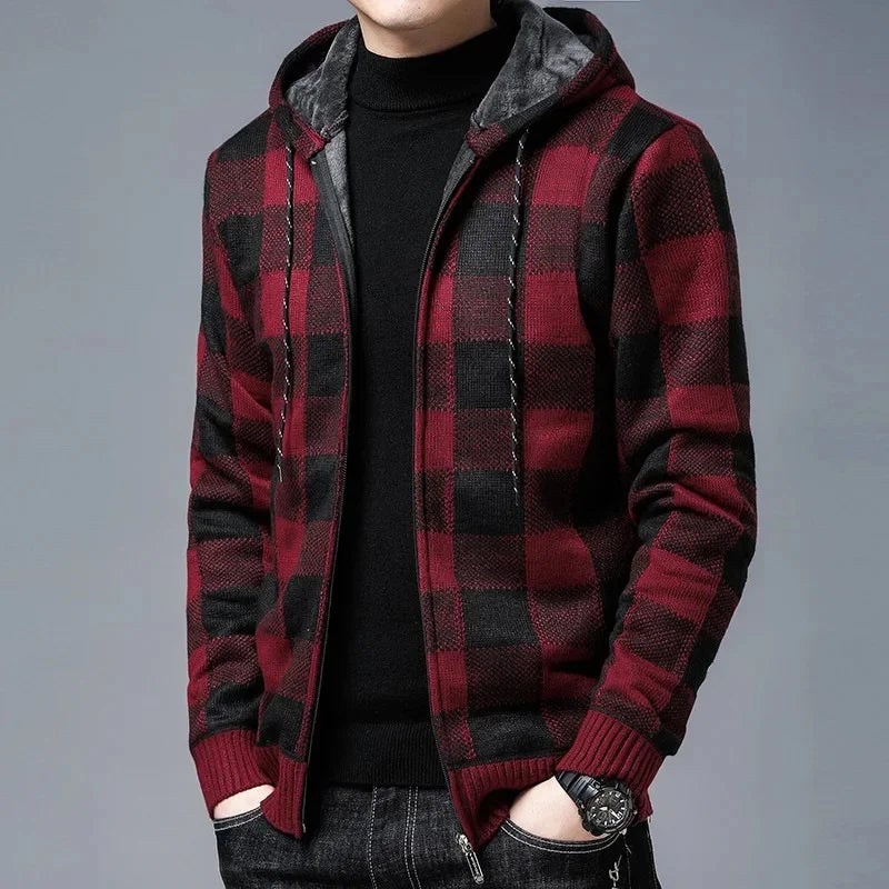 Street-Wave Hooded Plaid Jacket For Men Comfortable Versatile Everyday Coat For All Seasons