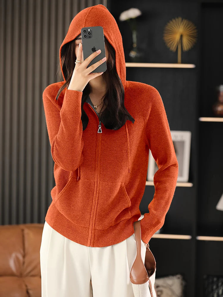 Streetwave Cozy Hooded Cardigan for Women Modern Versatile Warm Knit Jacket With Soft Warmth