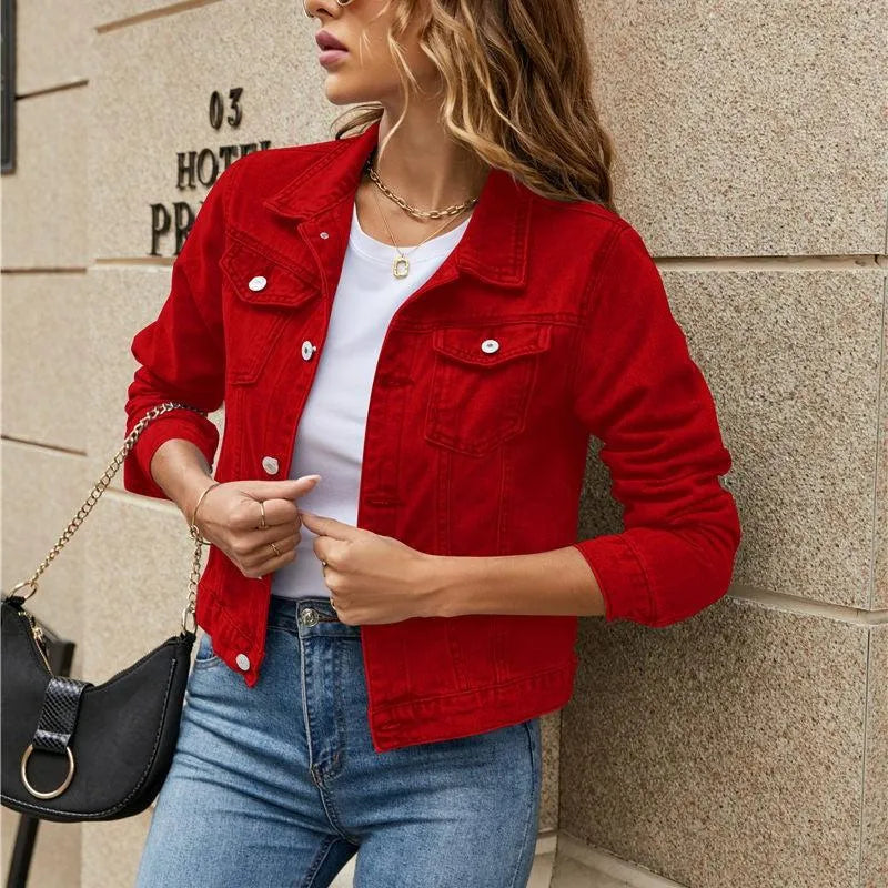 Street-wave Womens Denim Jacket Durable Fabric With Button Front And Stylish Pockets