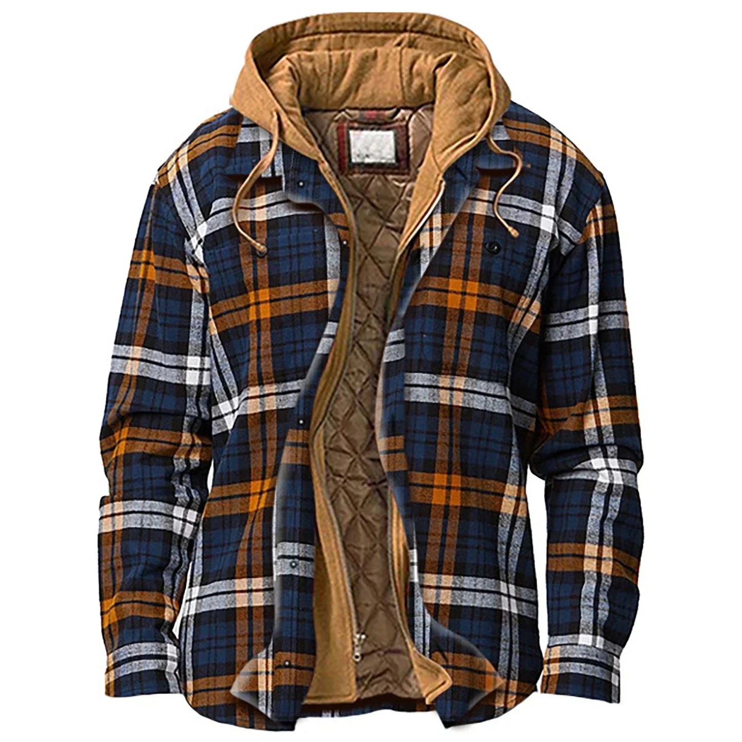 Street-wave Patchwork Hoodie Jacket For Men Warm Insulated With Multiple Pockets
