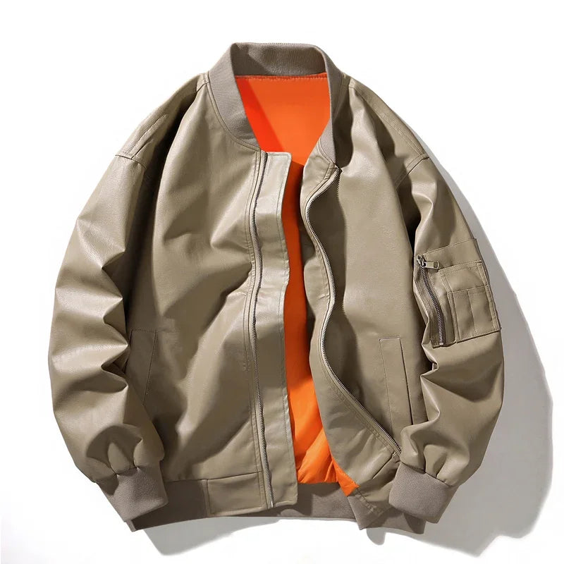 Streetwave Manson Bomber Jacket With Vegan Leather Orange Lining And MA1 Details For Streetwear Fans
