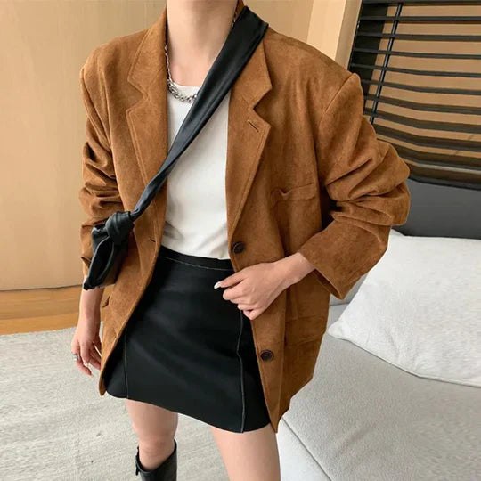 Street-wave Brown Retro Women's Jacket Timeless, Versatile with Classic Lapels, Button Front for Fashion Forward Women