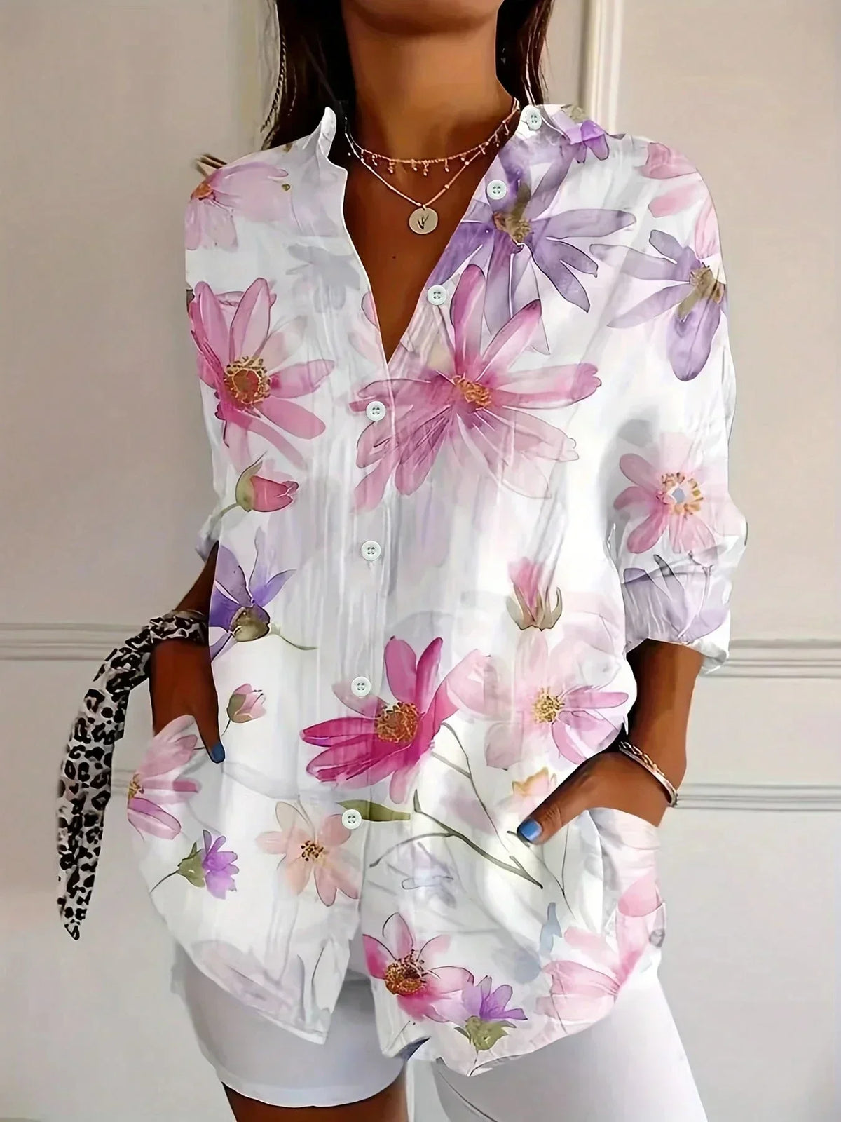 Women's Blouse with Playful Print and Lightweight Fabric