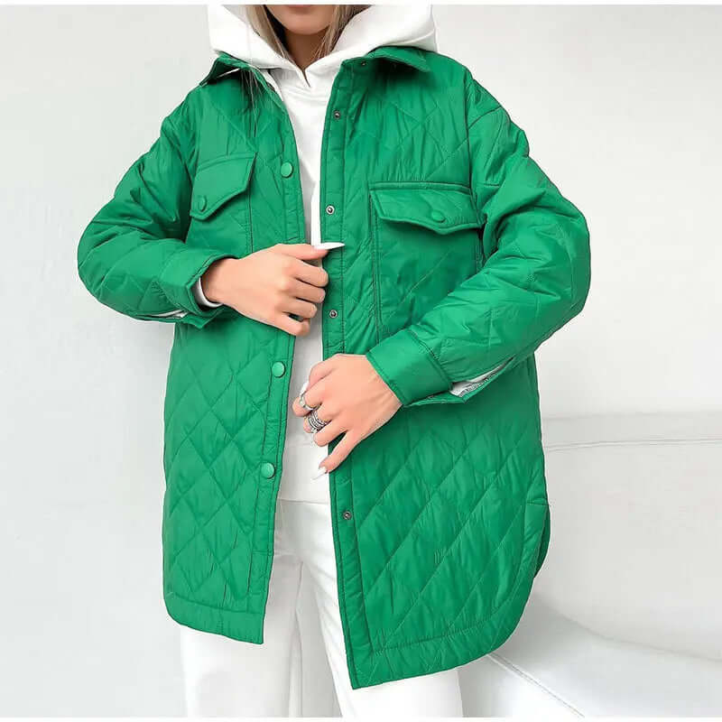 Street-wave Timeless Quilted Jacket for Women with Snap Button Closure and Adjustable Waist Belt