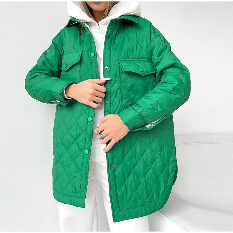 Street-Wave Quilted Jacket With Snap Buttons For Women Classic Padded Outerwear Figure Flattering Fit