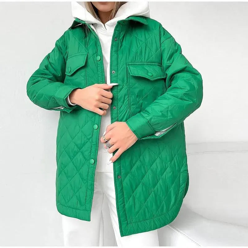 Street-Wave Quilted Jacket With Button Closure And Large Pockets For Autumn Comfort And Style For Women