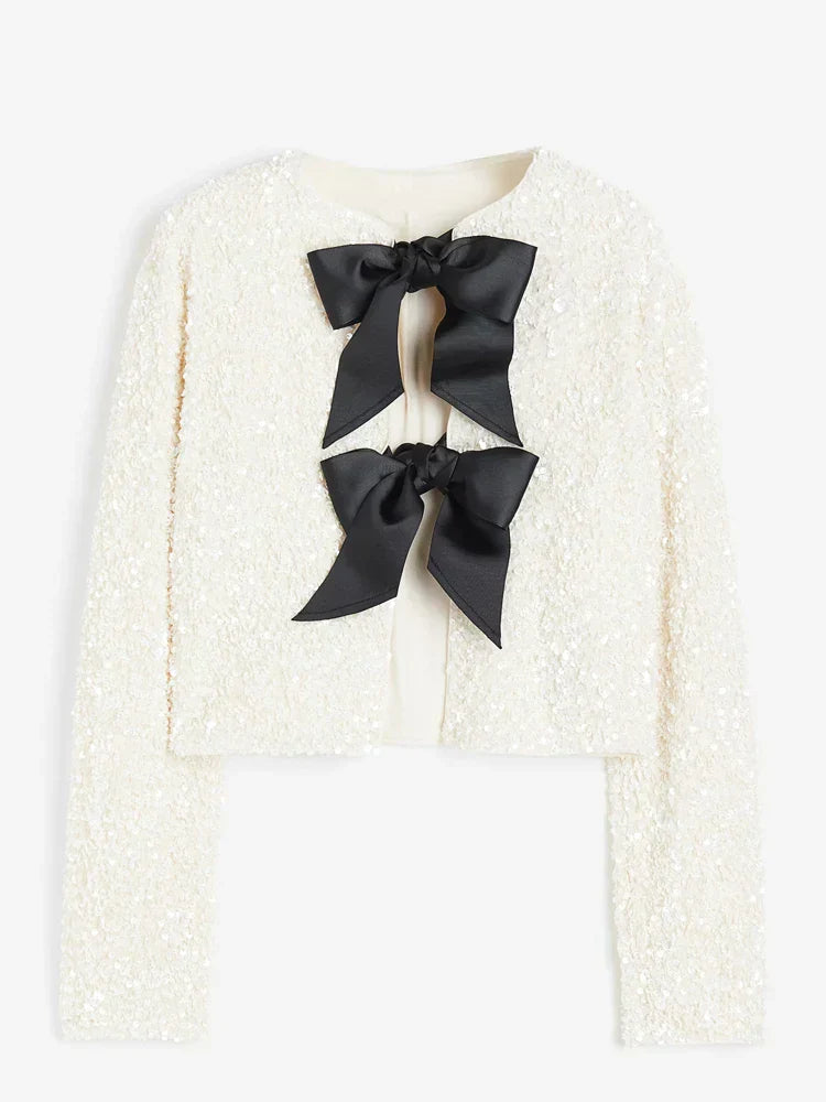Street-Wave Cropped Sequin Jacket For Women Warm Lined FigureFlattering Chic Partywear