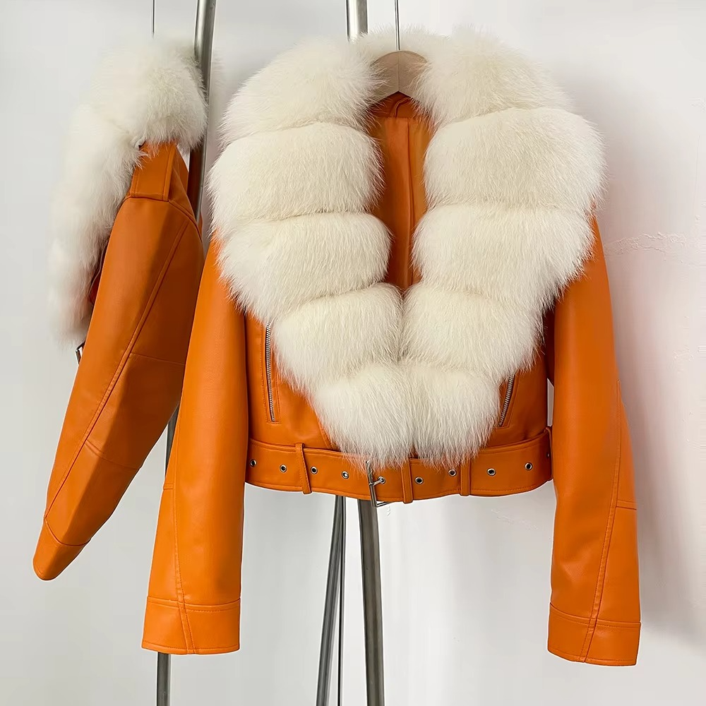 Women's Faux Leather Coat with Faux Fur Collar — Elegant Warmth for the Cold Season
