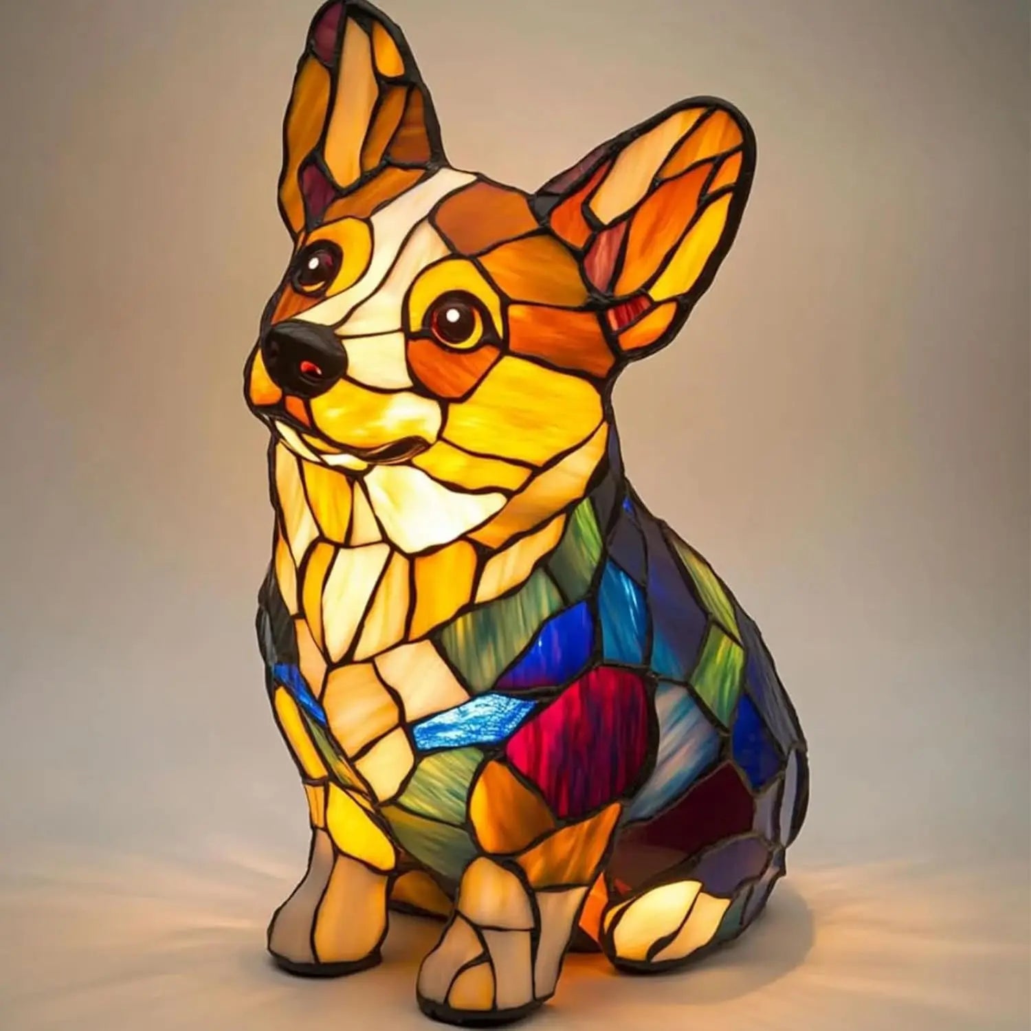Art Nouveau Stained Glass Cat and Dog Table Lamp