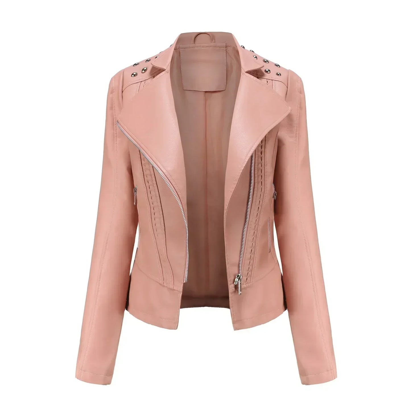 Street-wave Women Leather Motorcycle Jacket Vintage Purple Studded Shoulders Breathable Tailored Fit