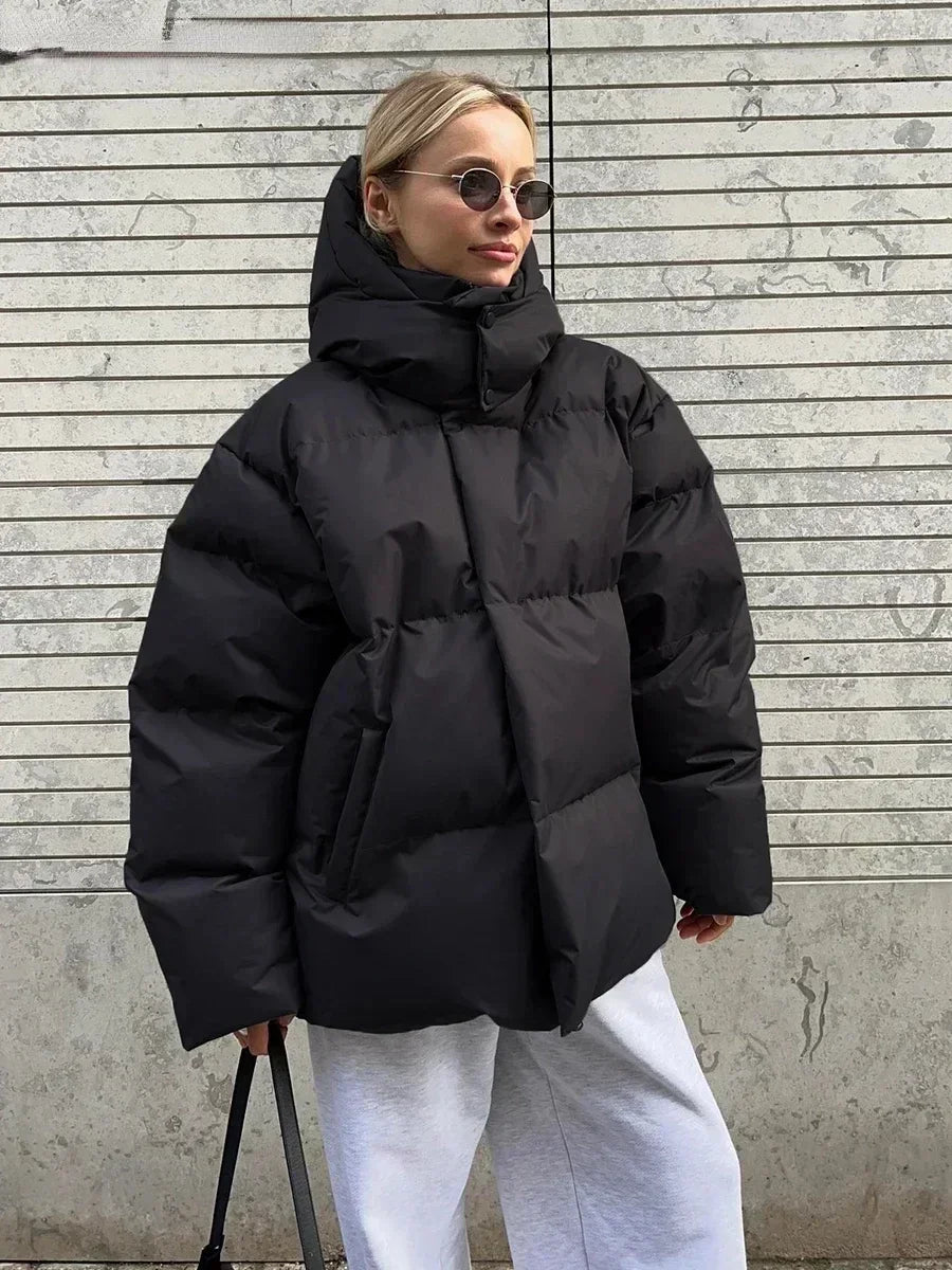 Street-wave Women's Quilted Puffer Parka With Hood And Pockets For Winter, Cozy Relaxed Fit Coat