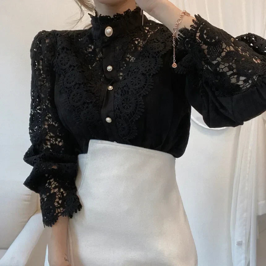 Street Wave Lace Detail Blouse For Women Elegant Vintage Romance
