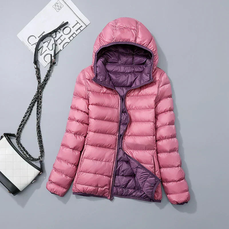 Street Wave Hooded Down Jacket For Women Lightweight Warm Winter Coat 80 Percent Duck Down