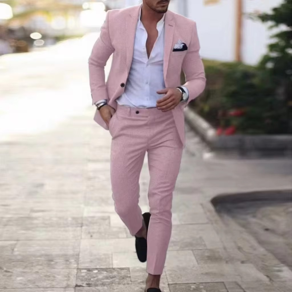 Street-Wave Men's Breathable Linen Two Piece Blazer And Pants Suit Set For Weddings Beach Parties Summer Events