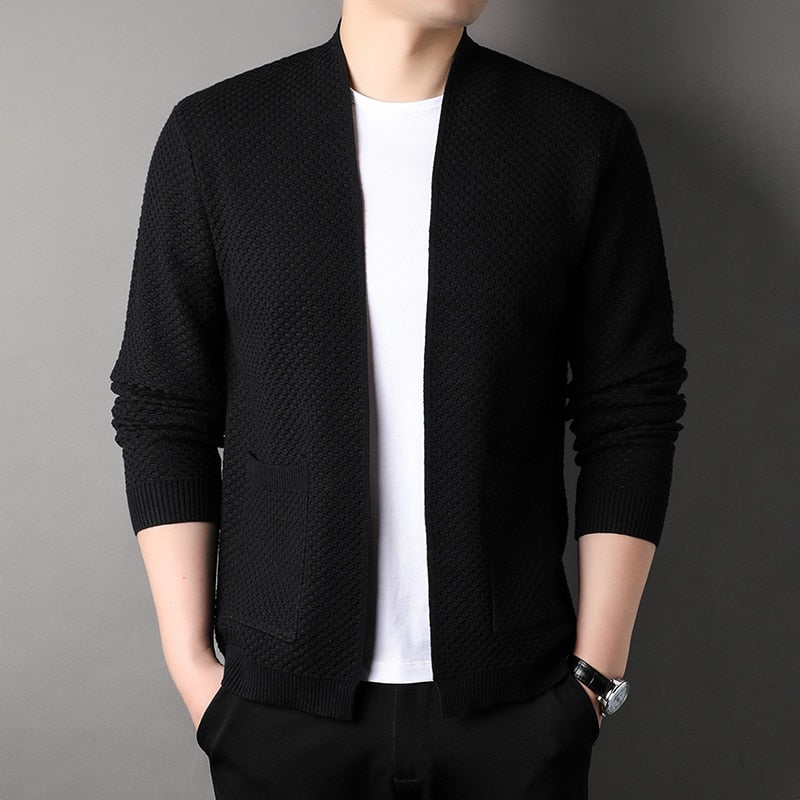 Arthur Men’s Slim Fit Knitted Cardigan With Pockets By Street-Wave Textured Lightweight Knit Beige