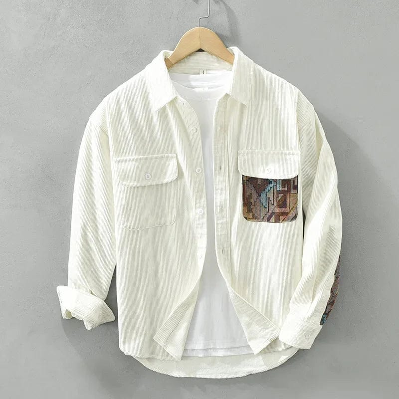 John Wellington Corduroy Long Sleeve Shirt With Breathable Cotton And Colorful Patch Pocket For Men